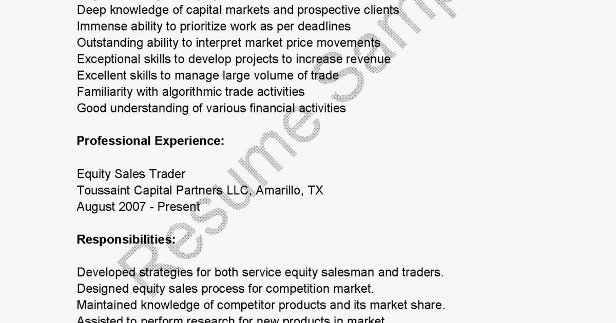 Equity derivatives broker resume